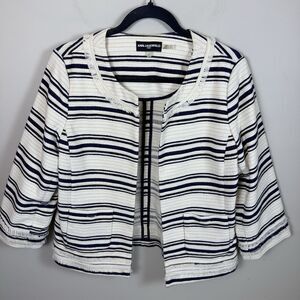 Karl Lagerfeld Paris Womens Blazer Tweed Jacket Sz 10 Stripe Button Coat Fringe